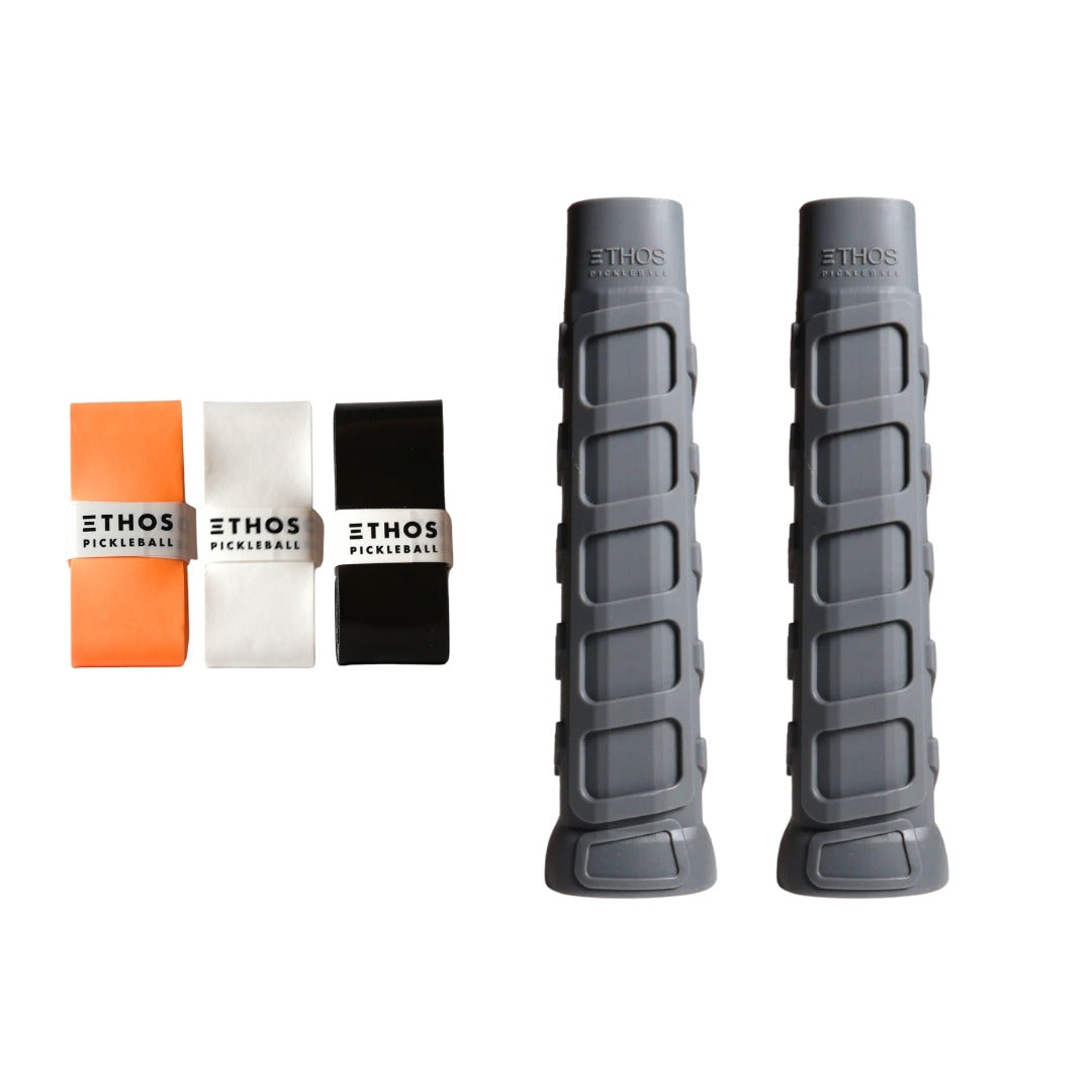 Ethos Original Pro gray undergrip 2-pack with multicolor Comfort overgrip 3-pack