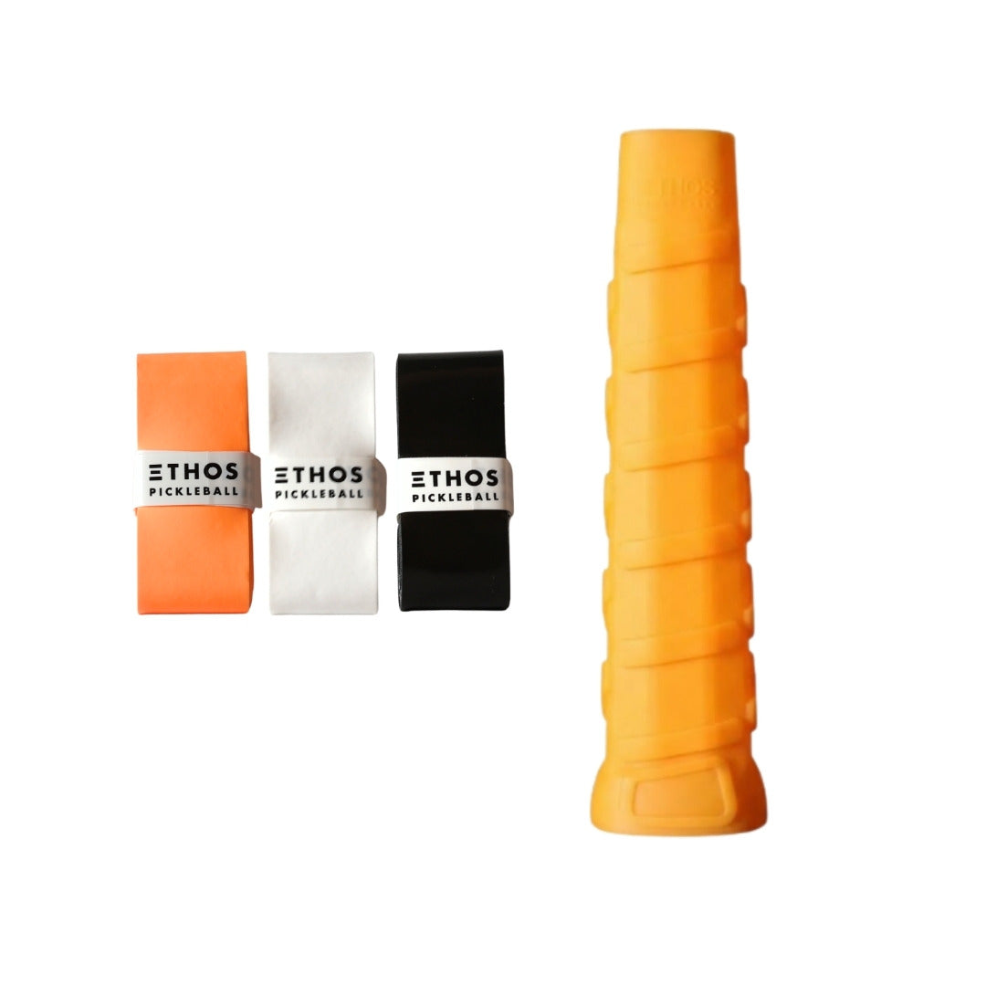 Ethos LH-LW orange undergrip 1-pack with multicolor Comfort overgrip 3-pack