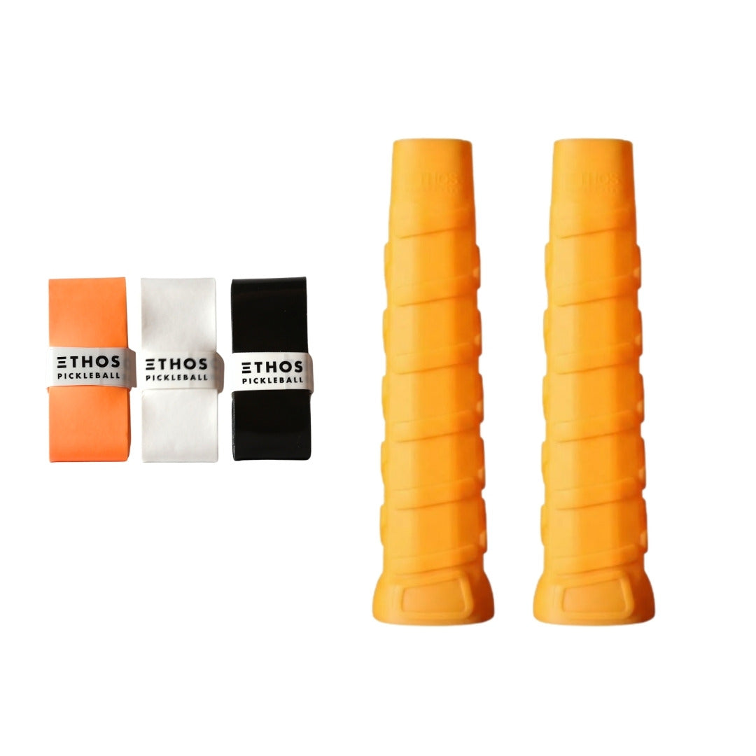Ethos LH-LW orange undergrip 2-pack with multicolor Comfort overgrip 3-pack