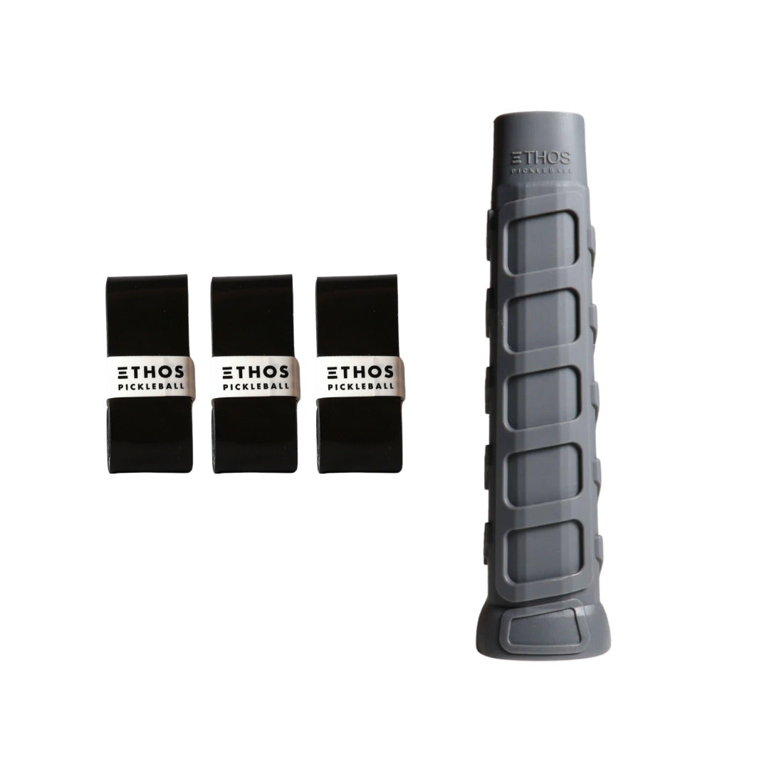 Ethos Original Pro gray undergrip 1-pack with black Comfort overgrip 3-pack