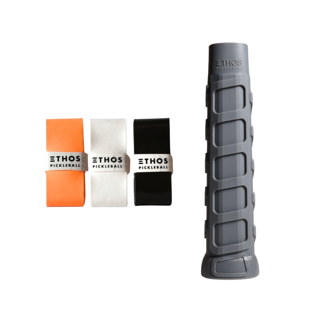 Ethos Original Pro gray undergrip 1-pack with multicolor Comfort overgrip 3-pack
