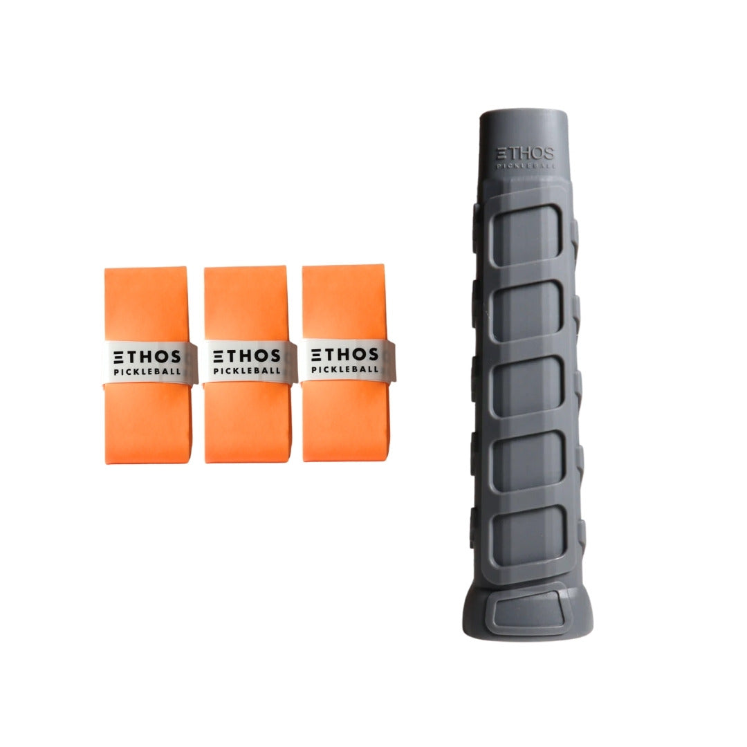 Ethos Original Pro gray undergrip 1-pack with orange Comfort overgrip 3-pack