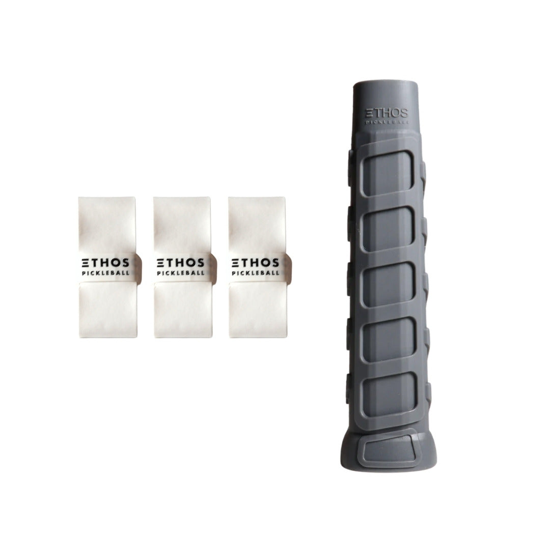 Ethos Original Pro gray undergrip 1-pack with white Comfort overgrip 3-pack