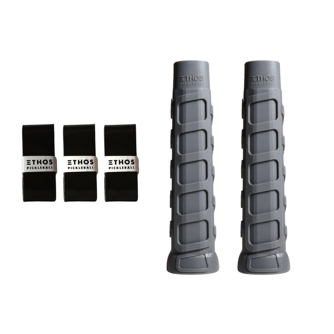 Ethos Original Pro gray undergrip 2-pack with black Comfort overgrip 3-pack