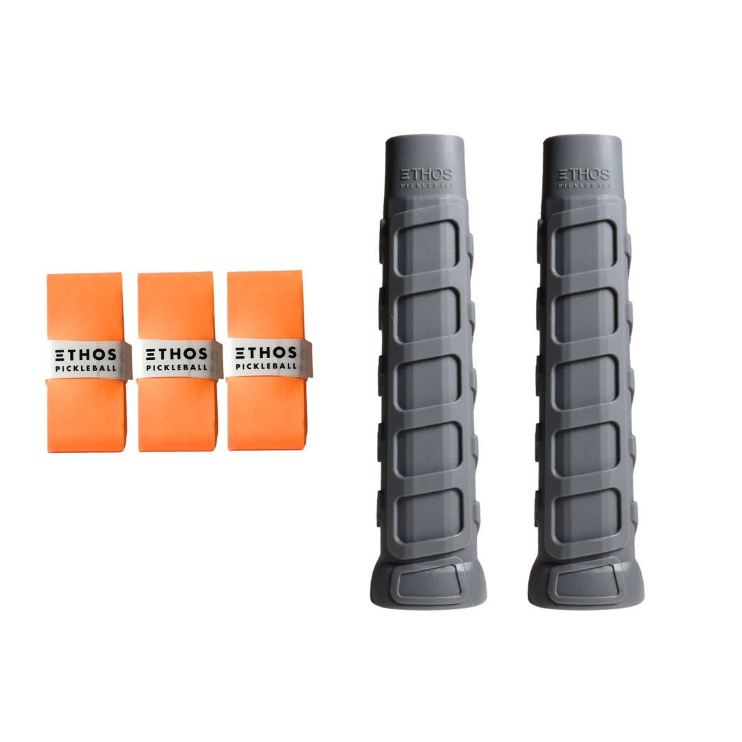Ethos Original Pro gray undergrip 2-pack with orange Comfort overgrip 3-pack