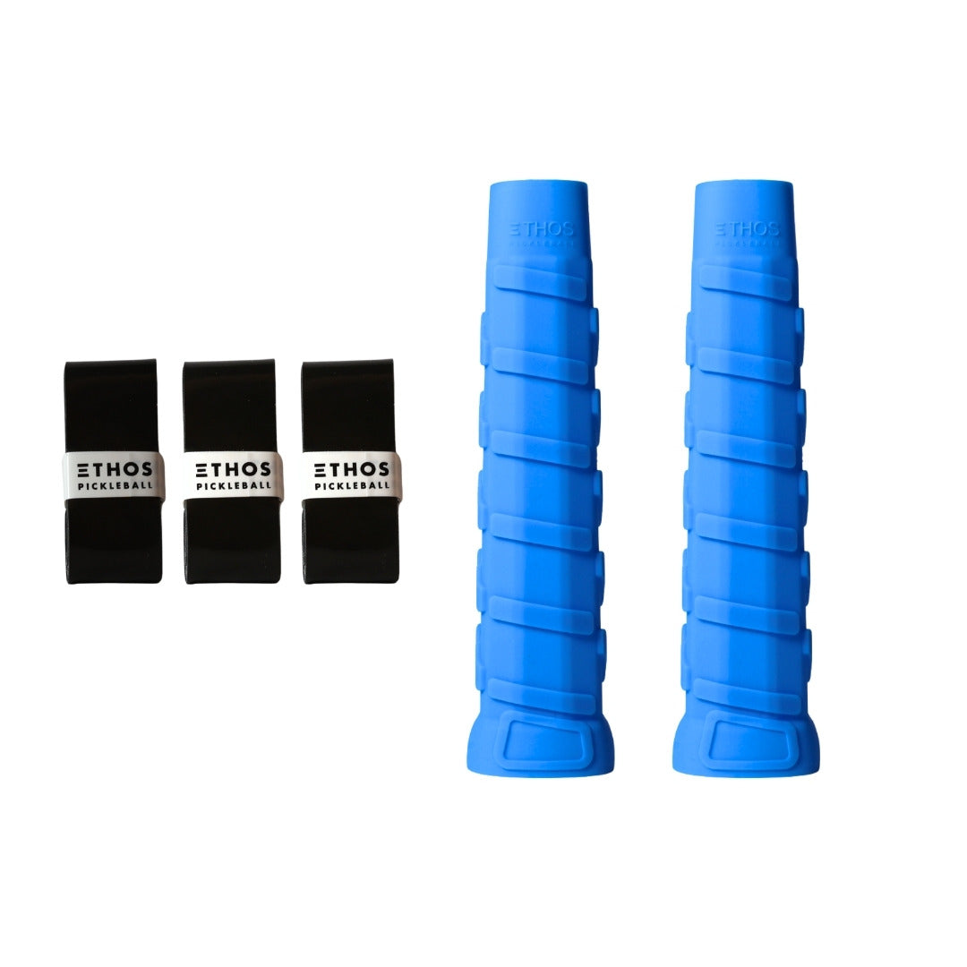 Ethos RH-LW blue undergrip 2-pack with black Comfort overgrip 3-pack