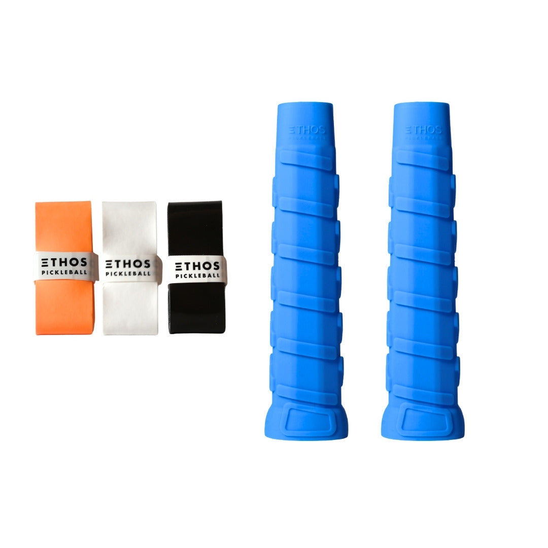 Ethos RH-LW blue undergrip 2-pack with multicolor Comfort overgrip 3-pack