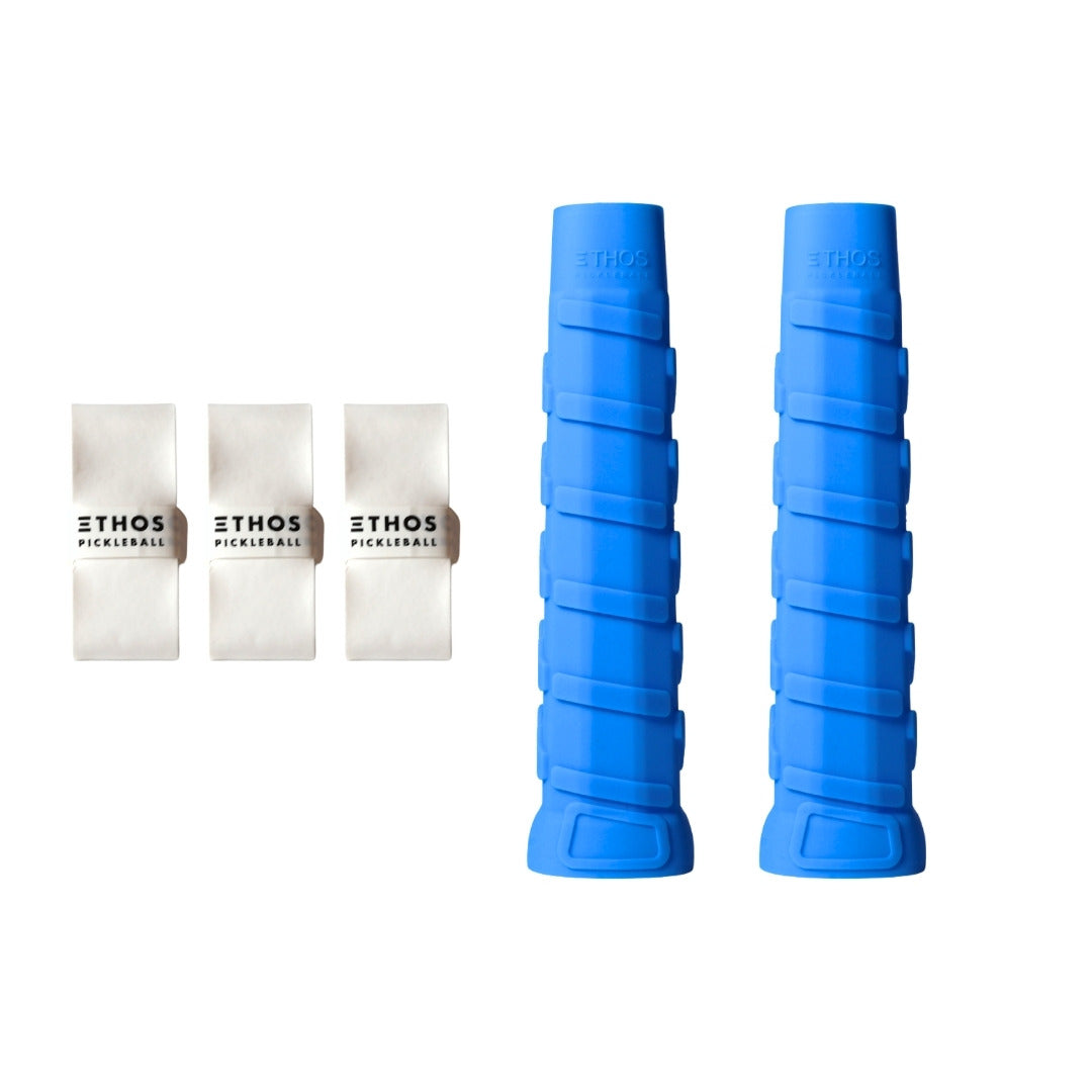 Ethos RH-LW blue undergrip 2-pack with white Comfort overgrip 3-pack