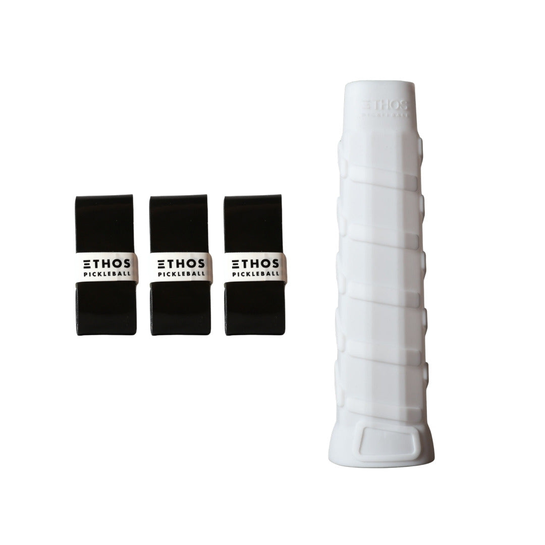 Ethos RH-UL white undergrip 1-pack with black Comfort overgrip 3-pack