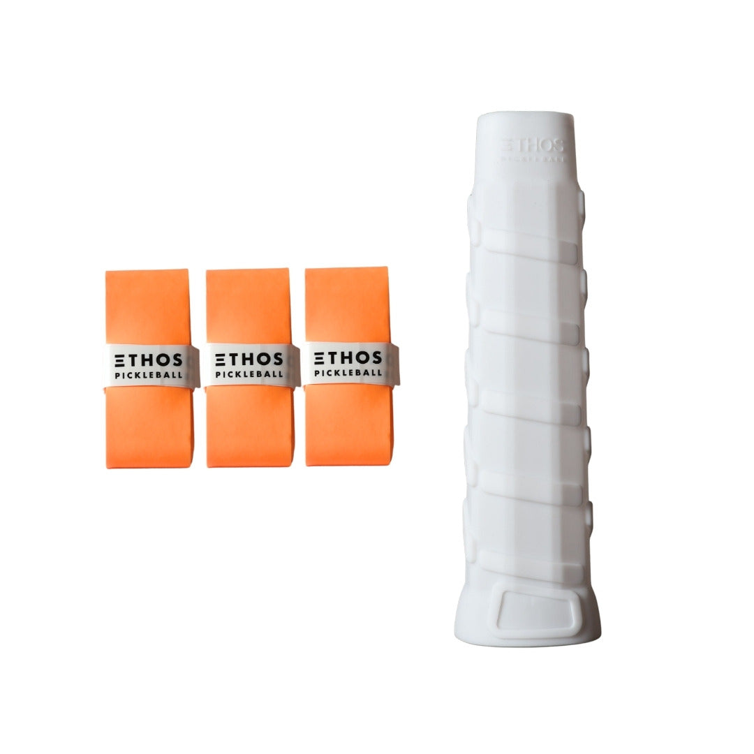 Ethos RH-UL white undergrip 1-pack with orange Comfort overgrip 3-pack