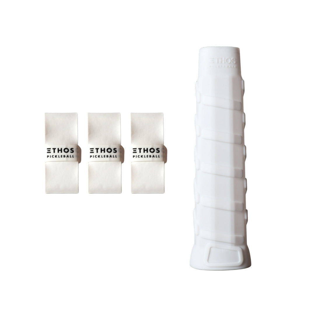 Ethos RH-UL white undergrip 1-pack with white Comfort overgrip 3-pack